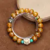 Pulsera de Cuentas Wenwan Dapeng Bird con Hueso de Yak Incrustado con Cubo de Bendición de 10,000 Caracteres, Cuentas de Hamburguesa de Turquesa, Joyería de Estilo Étnico, Venta al por Mayor