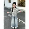 Moda Estilo Universitario Tendencia Conjunto Versión Coreana Sudadera con Capucha Chaqueta Lazo Jeans Conjunto de Dos Piezas Primavera y Otoño