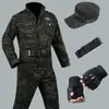 Conjunto Uniforme Camuflaje Black Hawk de Algodón Puro Falcon Base para Hombres y Mujeres, Primavera, Otoño e Invierno, Ropa de Trabajo Engrosada Resistente al Desgaste, Uniforme de Entrenamiento Militar