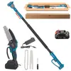 Nueva motosierra a batería de litio recargable, adecuada para jardinería y uso en exteriores, operación con una sola mano, pértiga extensible y juego de sierra para podar ramas altas