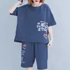 Comércio Exterior Sudeste Asiático Conjunto de Tamanho Grande Verão Novo Camiseta de Manga Curta Feminina Shorts Casuais Soltos Emagrecedores Conjunto de Duas Peças para Mulheres