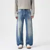 Calça jeans azul lavada rasgada estilo retrô americano para homens, novo modelo outono 2026, calça larga reta solta, atacado