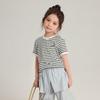 Pudding Roupas Infantis Haru Tops de Manga Curta para Meninas 2025 Verão Novo Infantil Versátil Simples Gola Redonda Camiseta Bordada
