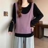 [Original] Top ajustado y elegante de dos piezas con manga larga y diseño de chica gordita de talla grande para mujer de otoño con temperamento francés falso