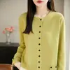 Cardigan de punto de algodón puro con cuello redondo y múltiples botones, estilo primavera nuevo, suéter versátil simple de color liso, chaqueta estilo coreano, ropa de mujer a la moda
