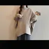 Suéter tejido de manga murciélago irregular transfronterizo para mujer, cárdigan holgado, top para mujer, camiseta básica de cuello alto para otoño e invierno