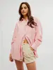 Bestseller transfronteiriço europeu e americano, camisa retrô de listras vermelhas ombro a ombro, silhueta oversized, cardigã versátil de manga comprida, top feminino