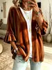 Cárdigan de terciopelo dorado Otoño 2026 Europeo y Americano para Mujer, Holgado, Cuello en V, Volantes, Manga Media, Ropa Exterior Casual, Top plisado para Mujer