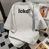 Camiseta de Manga Curta com Estampa de Letras de Personagem de Desenho Animado para Homens e Mulheres, Design de Tendência Nacional Estilo Americano, Top Solto Vintage
