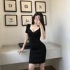 Vestido de verano de manga corta con cuello en V y cordón, estilo coreano Pure Desire, elegante, con cintura que cubre la cadera.
