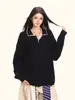 Camisa Polo de Punto Negra con Cuello de Solapa, Estilo Coreano Perezoso y Relajado para Mujer a Principios de Otoño, Tops de Nicho de Alta Gama que No Chocan