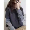 Camiseta de Manga Larga a Rayas de Terciopelo Alemán Cepillado Falso de Dos Piezas para Mujer, Estilo Nuevo 2026, Top Base Engrosado, Estilo de Moda Otoñal
