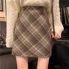[Calças de segurança + zíper invisível] plus size retro xadrez saia de lã outono e inverno emagrecimento bainha saia para as mulheres