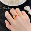 Anillo de diamantes cuadrados de lujo esmeralda vintage de dibujo artesanal italiano, anillo femenino con forma de corazón de diamantes completos estilo corte antiguo