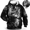 Moletom Masculino Vintage com Estampa 3D de Lobo Animal Águia Leopardo Top Outono Inverno Casual Manga Longa com Capuz