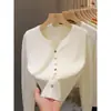 Cárdigan de punto para mujer, estilo primavera y otoño, moderno y elegante, cuello en V, color liso, corte ajustado, longitud corta, chaqueta suéter versátil