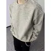 Roupa de outono e inverno: moletom oversized listrado com gola redonda para homens, top casual soltinho para casais