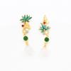 Aretes de Estilo Corte de Alta Gama Estilo Chino Chapados en Oro Aretes de Loto con Goteo de Aceite Azul Oro Escarchado Pin de Plata 925 Aretes para Mujer
