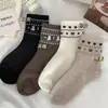 Calcetines de lunares para mujer de otoño e invierno, calcetines de media pantorrilla, calcetines gruesos de lana, calcetines largos de invierno versátiles en color gris cálido, estilo vintage