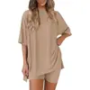 2025 Verano Nuevo Transfronterizo Europeo y Americano Amazon Comercio Exterior Moda Casual Color Sólido Holgado Conjunto de Pijama para Mujer