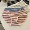 Pantaletas deportivas de algodón a rayas estilo Ins, de cintura media, ajustadas a la cadera para niñas, 7A, hipoalergénicas, transpirables, antibacterianas, tipo triángulo para mujeres