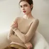 Suéter de cashmere 100% puro outono e inverno para mulheres, gola V sem costura, canelado, slim fit, malha de base
