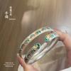 Pulsera Abierta Fushi Plata Pura 999.9 Patrón de Nube de Loto Esmalte Antiguo Calidad Mayorista Regalo para Personas Mayores