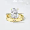 Conjunto de Anéis de Prata Esterlina 925 com Zircônia de Corte Flor de Gelo Anel de Casamento e Noivado para Mulheres Europeu e Americano Luxo Leve Ins Anel de Alta Qualidade