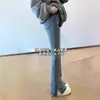 Calça Jeans Bootcut Azul Claro Rasgada para Mulheres Outono e Inverno 2025 Novo Tamanho Grande para Gordinhas Cintura Alta Elástica Flare Rasgada que Arrasa no Chão