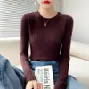 Novo suéter de malha gola redonda outono e inverno para mulheres, suéter de encaixe justo, blusa de manga comprida, suéter que afina para usar em camadas