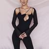 Verano Estilo Europeo y Americano Tejido de Malla Irregular Sexy Hueco Nueva Ropa de Mujer Ajustado Adelgazante Top de Manga Larga Revelador de Pecho