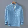 8509 Outono e Inverno Novo Gola Alta Espessa Malha Grossa Suéter Masculino Zíper Solto Pulôver Casaco Tricô Masculino