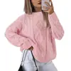 Suéter de tricô casual solto de cor sólida, marca independente transfronteiriça europeia e americana, novo suéter de tricô com tranças de gola redonda plus size para mulheres