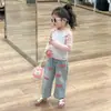 Outono 2024 Roupas Infantis Meninas Novo Estilo Chinês Doce Design Color Block Manga Raglan Tricô Botão Camiseta Top
