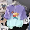 Camiseta de Manga Corta con Degradado para Niñas de Verano, Camiseta Estampada para Niños de Nuevo Estilo, Estilo Coreano, Holgada, Elegante y Versátil para Niños Medianos y Mayores