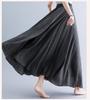 Falda Larga de Verano 2026 Estilo Bohemio Talla Grande de Algodón y Lino Cintura Elástica Falda Larga Línea A de Color Sólido Estilo Étnico