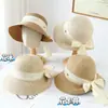 Chapéu de Palha Elegante com Laço de Fita Estilo Francês para Mulheres, Proteção Solar de Verão, Emagrecimento Facial, Chapéu de Sol para Férias na Praia