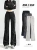 Calça Cargo Flare Feminina 2026 Nova Primavera/Outono Estilo Americano Solta Cintura Alta Emagrecedora Casual Tendência Perna Larga Calça Flare