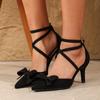 Zapatos de Tacón Alto Negros para Mujer Tacón Grueso Correa Cruzada 2024 Nuevo Celebridad Cibernética Punta Suede Moda Elegante Zapatos Individuales