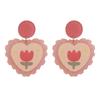 ¡Dongju es super primavera! Aretes de tulipán rosa corazón de niña a cuadros de color contrastante aretes dulces Cereza