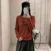 Nova camiseta de algodão stretch de peso pesado 220g para outono para mulheres, com design de flocagem 3D e forro de algodão elástico