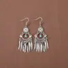 Novos Brincos de Tendência Nacional Estilo Chinês Estilo Antigo para Mulheres, Brincos Longos com Franja de Prata Xizang Estilo Palácio Retro, Joias para Orelha Estilo Étnico