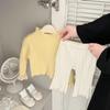 Suéter de punto de cuello alto estilo francés para niñas, Primavera y Otoño, Estilo Bebé, Empalme de Encaje, Camisa de Manga Larga para Capas