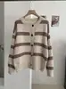 Suéter Cárdigan de Punto Rayado en Contraste Suave y Acogedor KEKEZOON para Mujer, Tendencia de Punto de Manga Larga con Cuello Redondo Simple Otoño e Invierno 8942