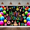 Tela de Fondo Negra y Dorada para Cumpleaños de Venta Caliente Transfronteriza Decoración para Fiesta de Feliz Cumpleaños Suministros Banderín de Cumpleaños Rosa Dorado Azul Plateado