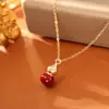 Novo Colar Pingente de Zircônia Estilo Chinês Moderno de Cabacinha para Atrair Riqueza e Bênçãos, Corrente de Clavícula Festiva e de Alto Padrão, Brincos Estilo Chinês