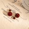 Agulha de prata Ankora Red Love Pearl Oil Drop Brincos Brincos Outono e Inverno Francês Retro Luz Luxo Vintage Brincos