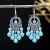 Aretes Bohemios con Borlas Turquesa para Mujer, Versátiles Retro Étnicos de Yunnan Exóticos