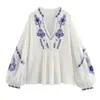 Blusa de manga larga con bordado de flores con cuentas y cuello en V para mujer, estilo europeo y americano, venta al por mayor transfronteriza 2024 verano B88712