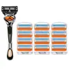 Set de Afeitadora Manual de Cinco Capas para Hombre con Cuchillas de Acero Inoxidable Multicapa, Cabezal Naranja, Cabezal Giratorio, Soporte para Maquinilla